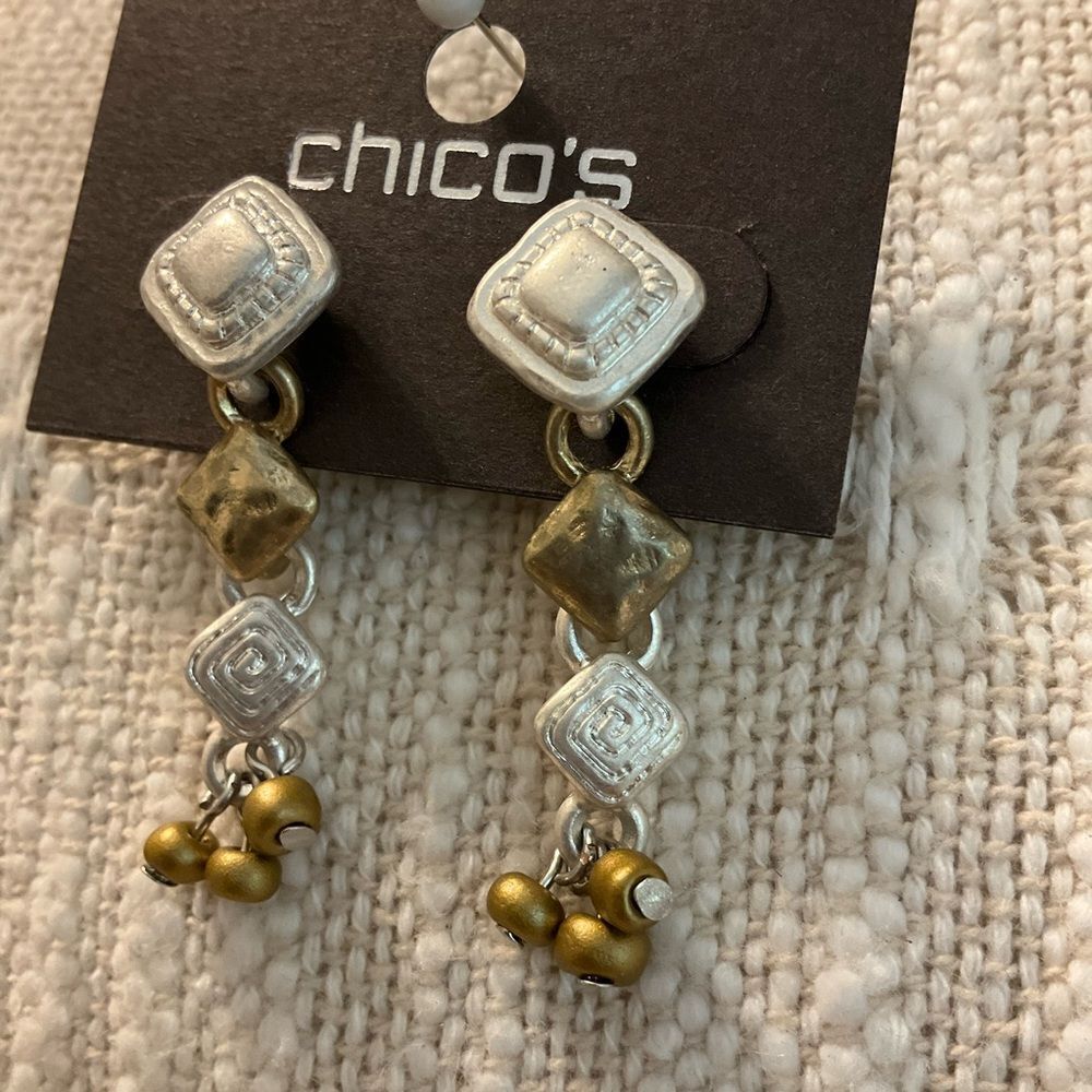 0163-Chico's Silver‎ and Gold Dangle Earrings